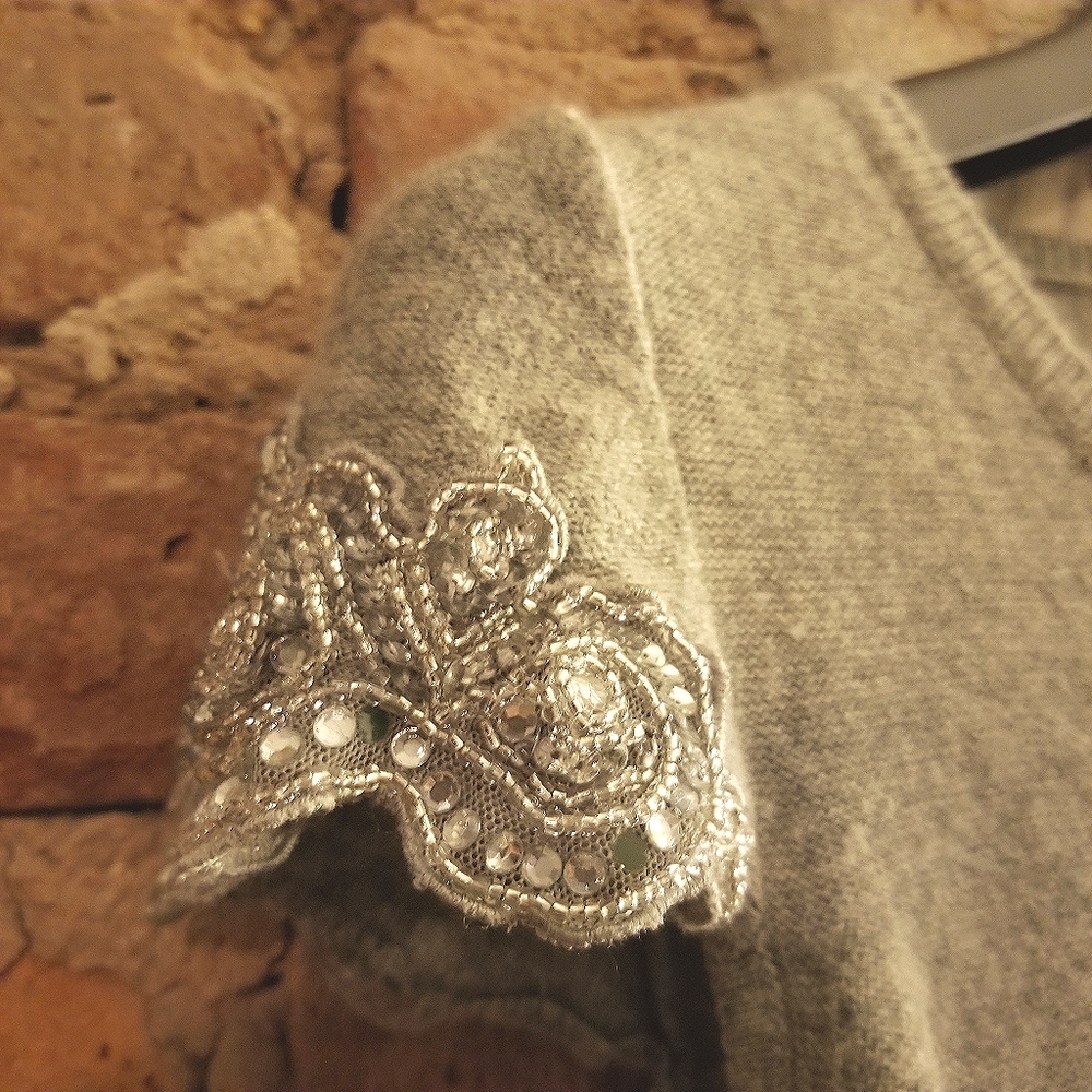 Silk Cashmere Top With Embellished Cap Sleeves